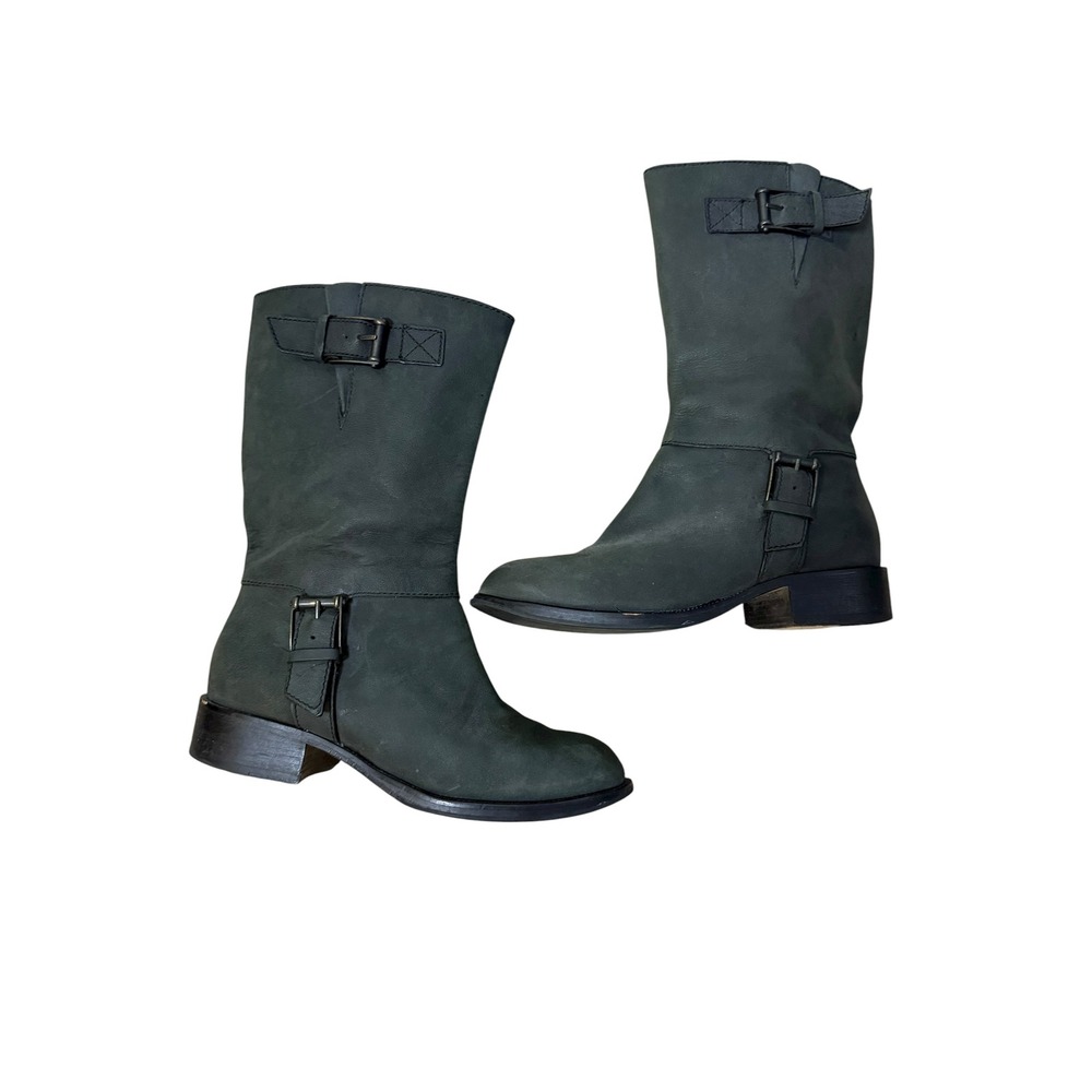 Cole Haan Nike Air Leora Mid Calf Leather Boots Womens 6.5 Gray Green